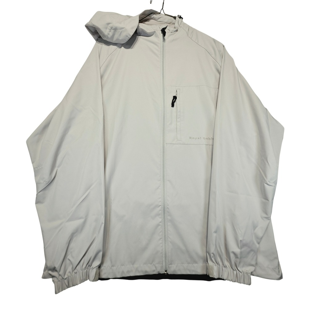 Royal Robbins Mens Large Khaki Full Zip Hooded Windbreaker Jacket Outdoor Hiking